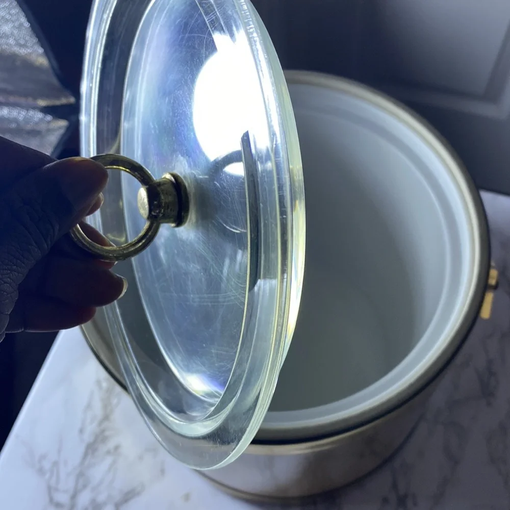 VTG Georges Briard Gold Ice Bucket Lucite Handle Lid Mid Century MCM Barware IOB